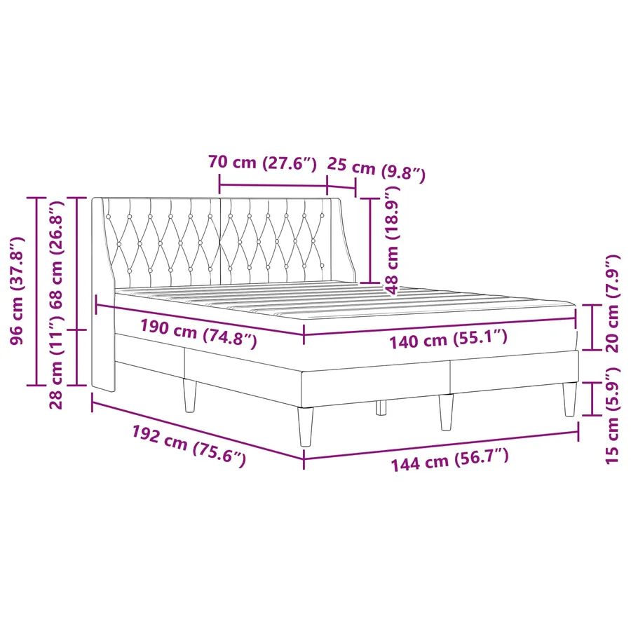 Cadre de lit avec matelas Noir 140 x 190 cm Velours - 11