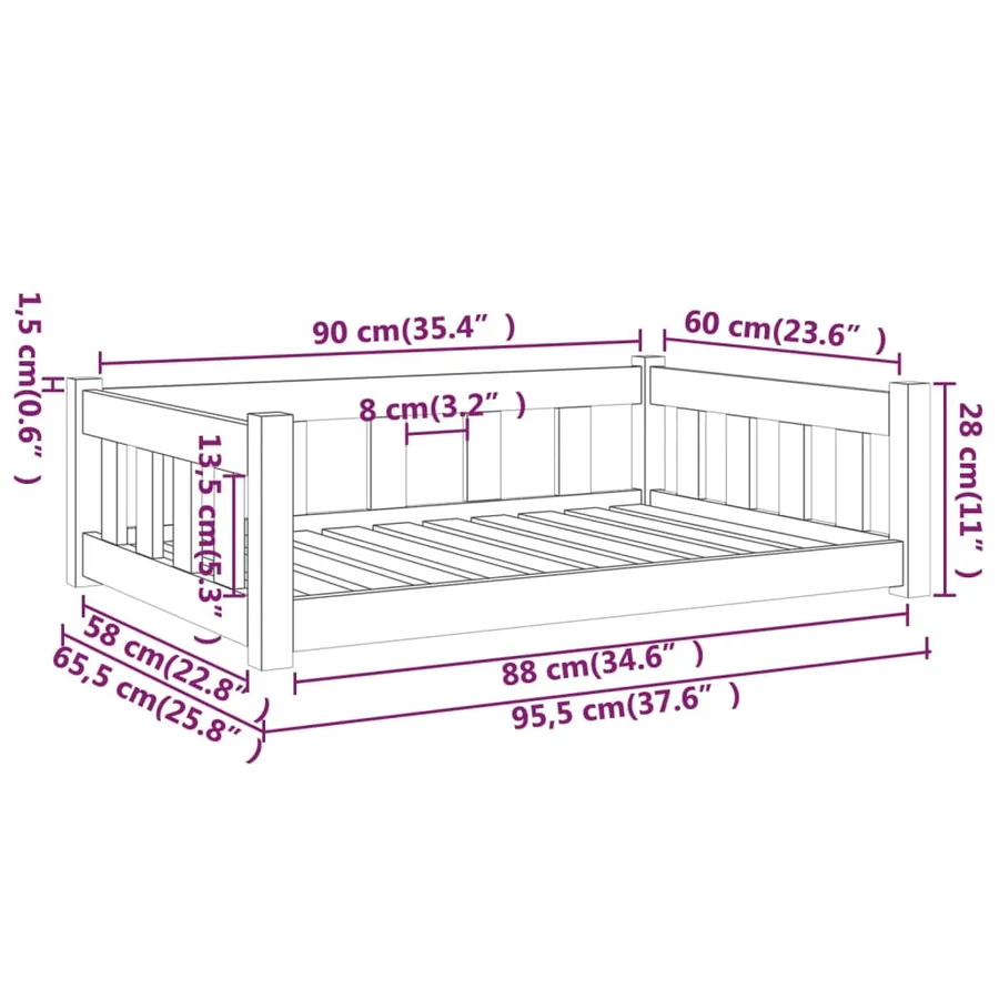 Lit pour chien 95,5x65,5x28 cm bois de pin solide - 7