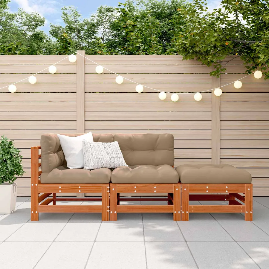 Ensemble de salon de jardin 3 pcs Brun cire Bois de pin massif