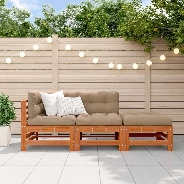 Ensemble de salon de jardin 3 pcs Brun cire Bois de pin massif