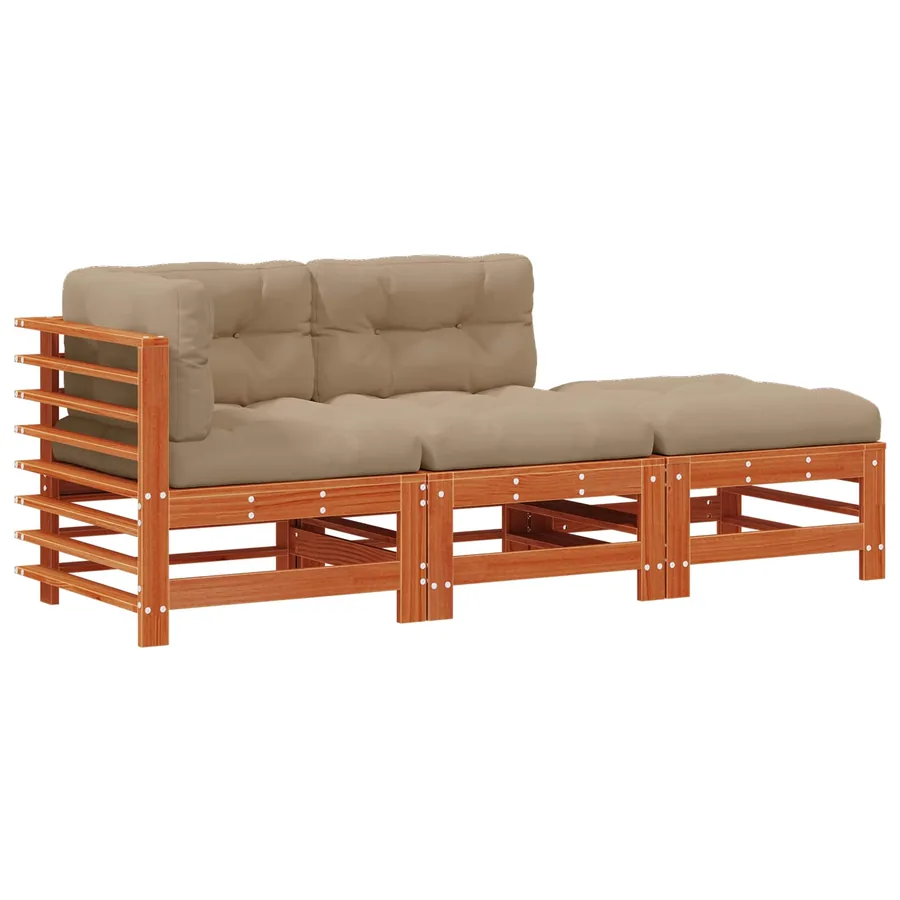 Ensemble de salon de jardin 3 pcs Brun cire Bois de pin massif - 2