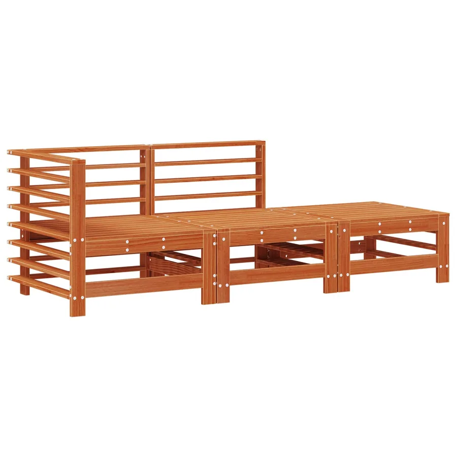 Ensemble de salon de jardin 3 pcs Brun cire Bois de pin massif - 3