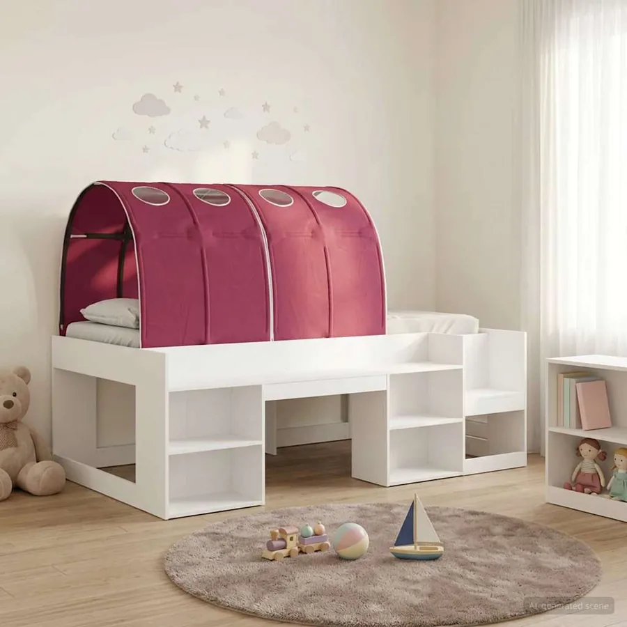 Lit haut pour enfants avec rangement 3 pc Blanc et rouge