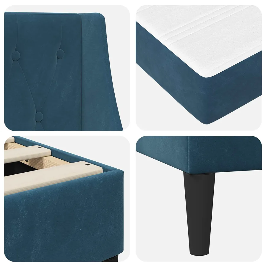 Cadre de lit avec matelas Bleu 140 x 190 cm Velours - 9