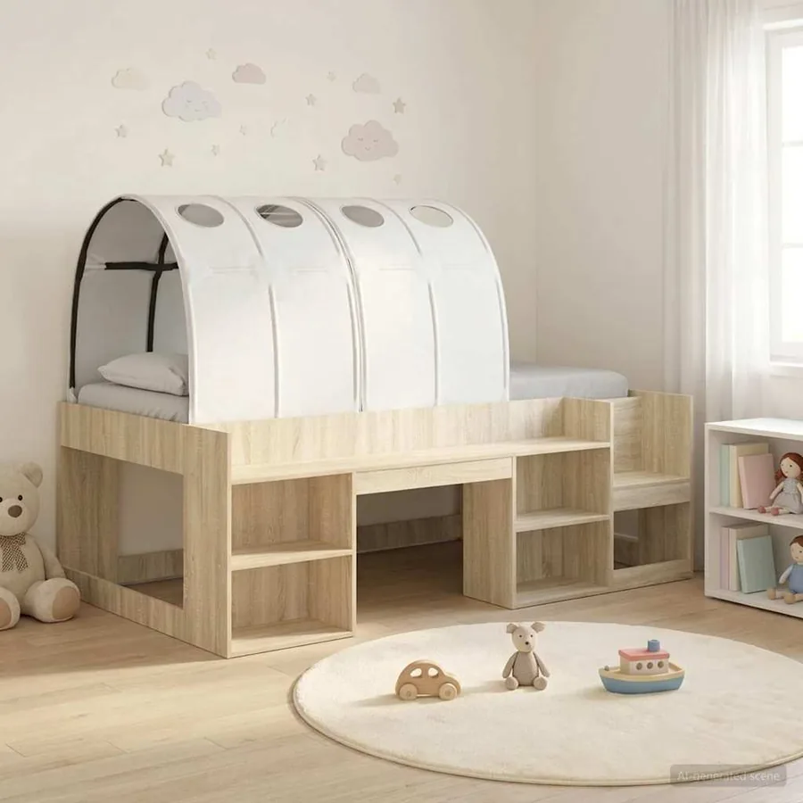 Lit haut pour enfants avec rangement 3 pc Chêne Sonoma et blanc