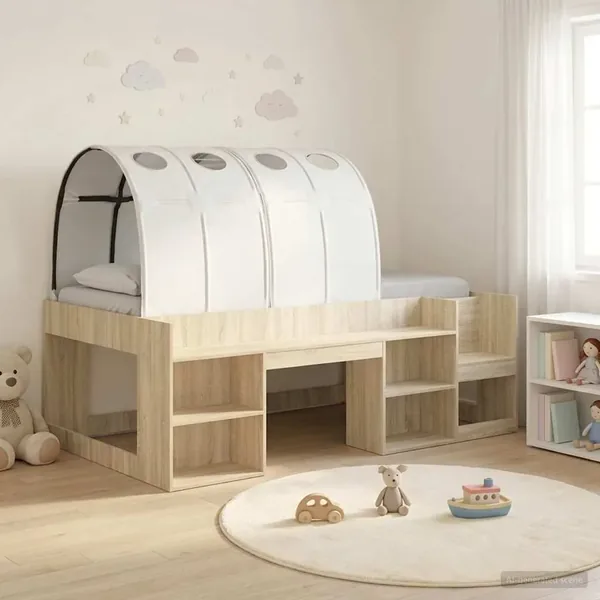 Lit haut pour enfants avec rangement 3 pc Chêne Sonoma et blanc