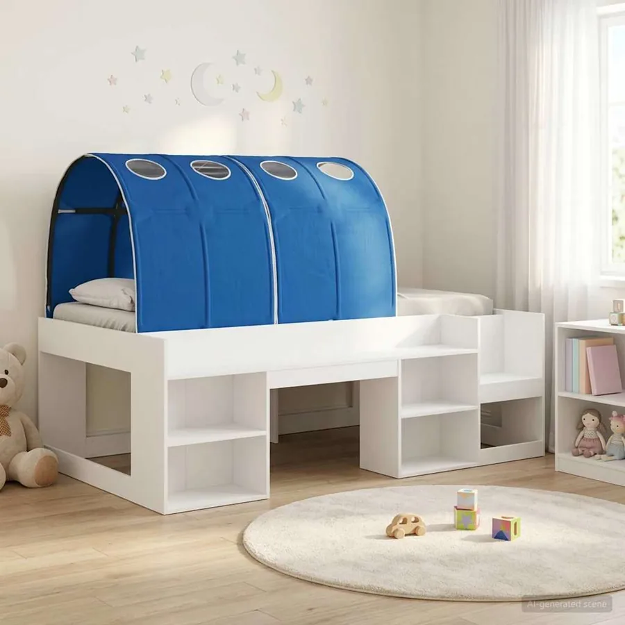 Lit haut pour enfants avec rangement 3 pc Blanc et bleu