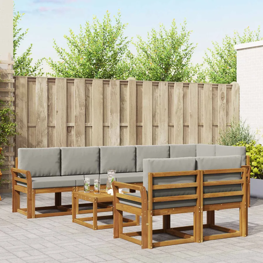 Ensemble de canapés d'extérieur 9 pcs Gris Naturel et Clair