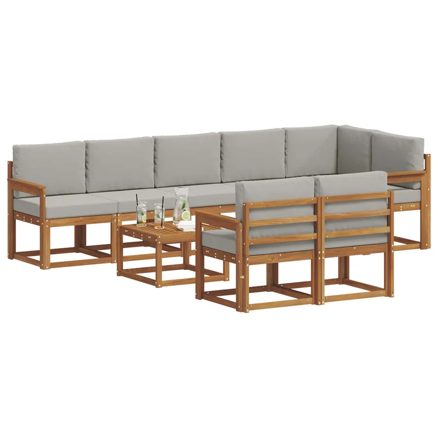 Ensemble de canapés d'extérieur 9 pcs Gris Naturel et Clair - 3