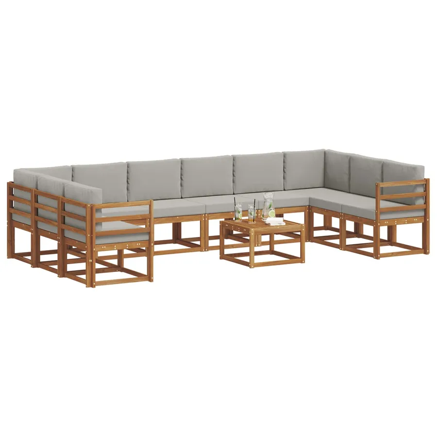 Ensemble de canapés d'extérieur 11 pcs Gris Naturel et Clair - 3