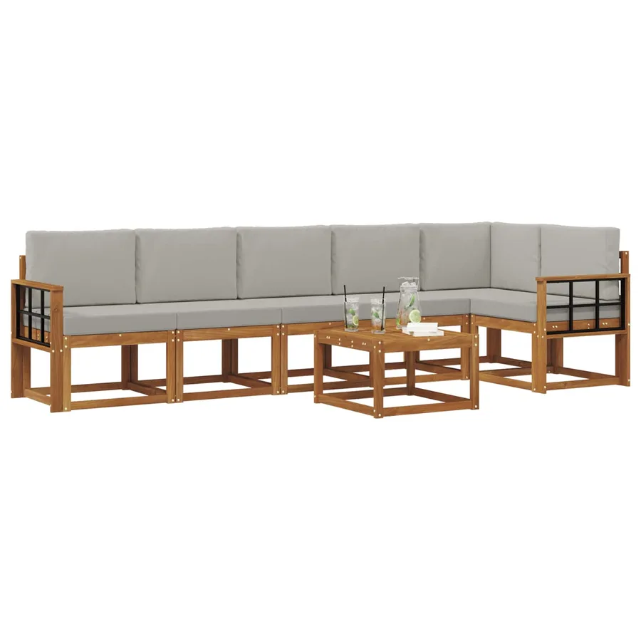 Ensemble de canapés d'extérieur 7 pcs Gris Naturel et Clair - 3