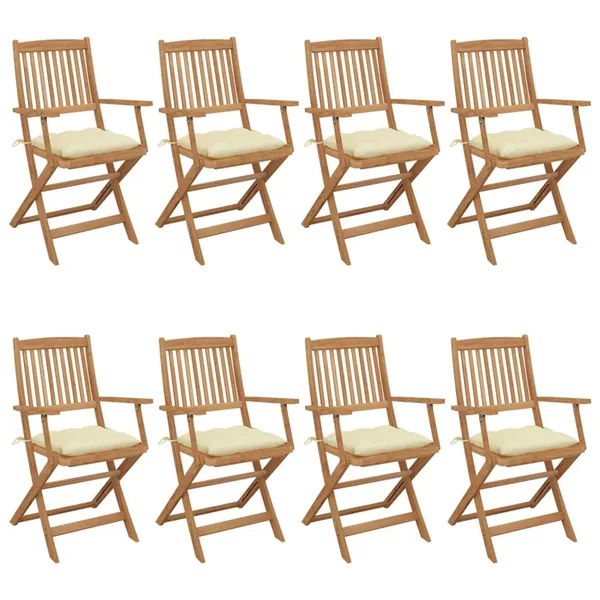 Chaises pliables de jardin lot de 8 avec coussins Bois d'acacia
