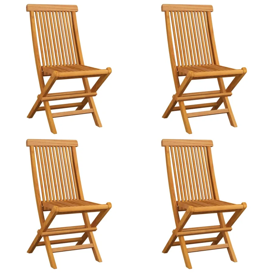 Chaises de jardin et coussins beige lot de 4 Bois teck massif - 3