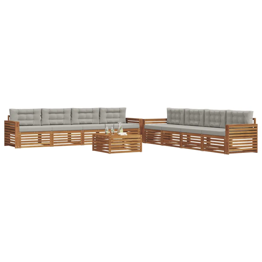 Ensemble de canapés d'extérieur 9 pcs Gris Naturel et Clair - 3