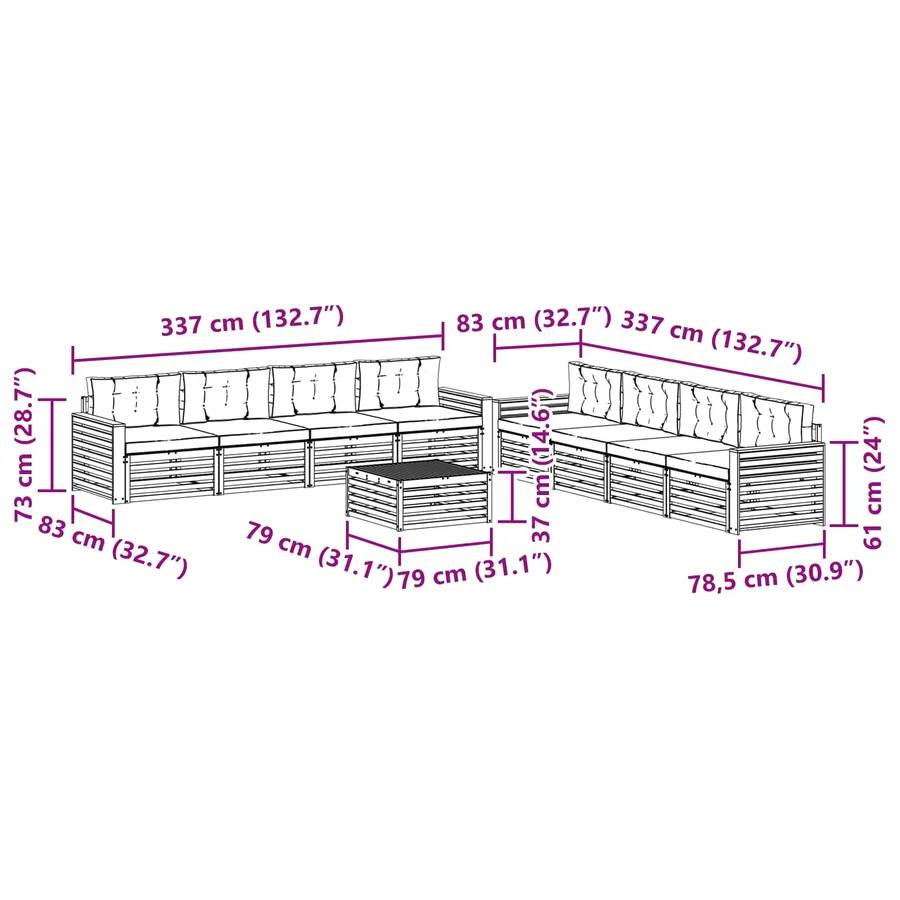 Ensemble de canapés d'extérieur 9 pcs Gris Naturel et Clair - 9