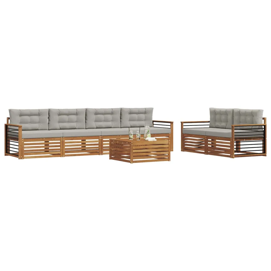 Ensemble de canapés d'extérieur 7 pcs Gris Naturel et Clair - 3