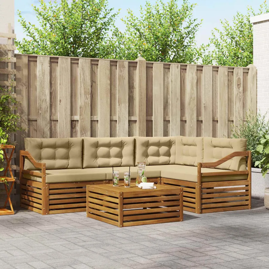 Ensemble de canapés d'extérieur 5 pcs Naturel et Beige