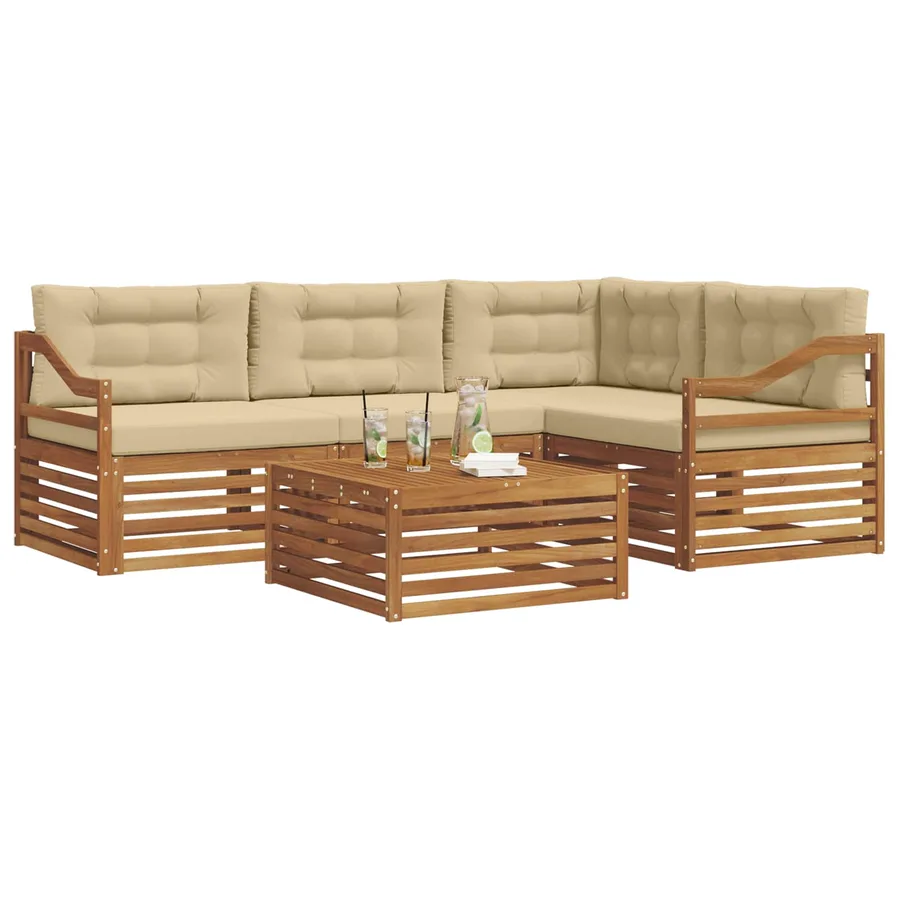 Ensemble de canapés d'extérieur 5 pcs Naturel et Beige - 3