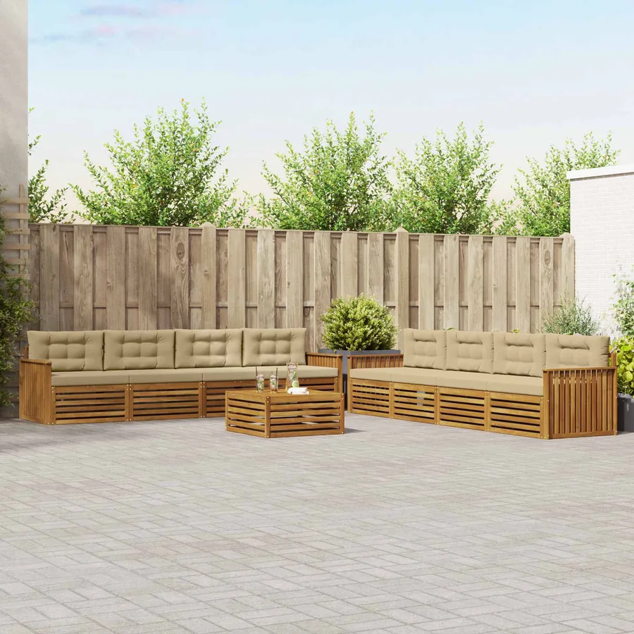 Ensemble de canapés d'extérieur 9 pcs Naturel et Beige