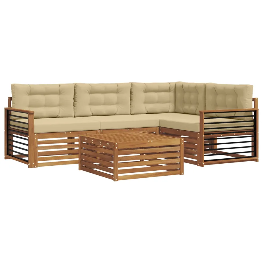 Ensemble de canapés d'extérieur 5 pcs Naturel et Beige - 2