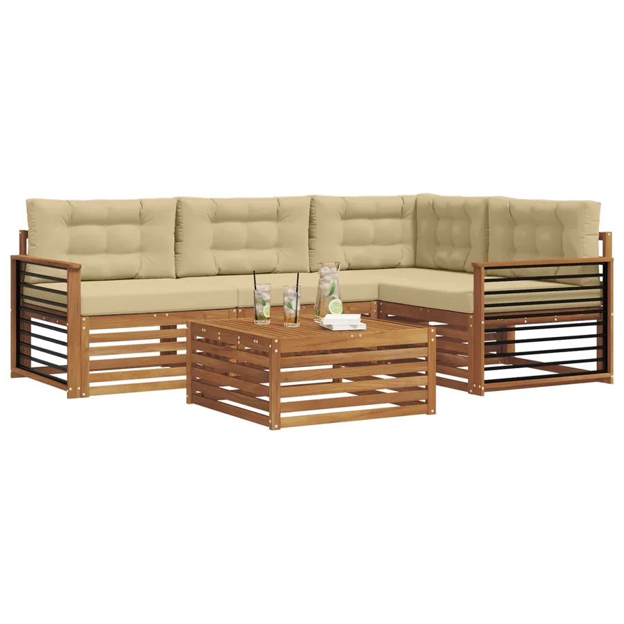 Ensemble de canapés d'extérieur 5 pcs Naturel et Beige - 3