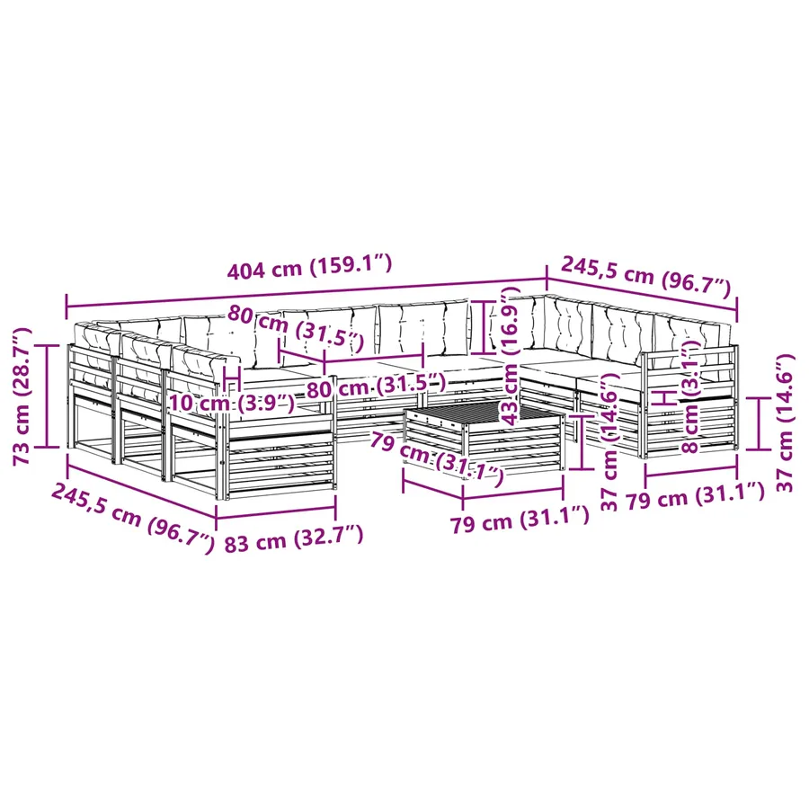 Ensemble de canapés d'extérieur 10 pcs Naturel et Beige - 10