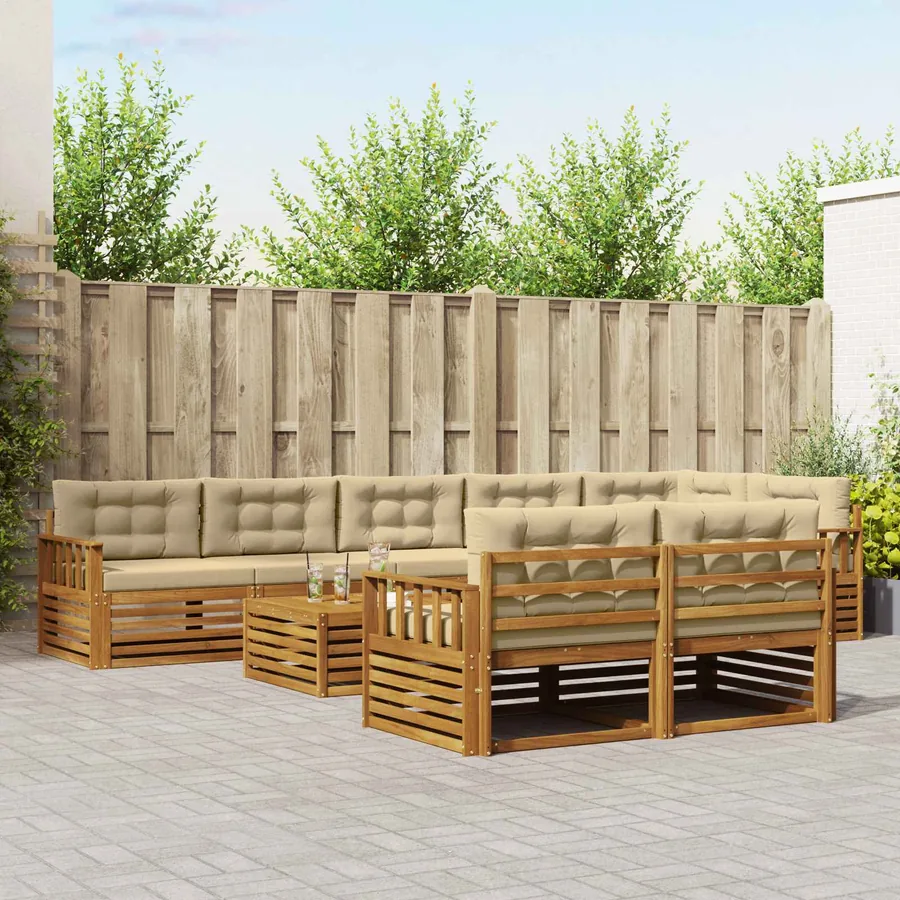 Ensemble de canapés d'extérieur 9 pcs Naturel et Beige