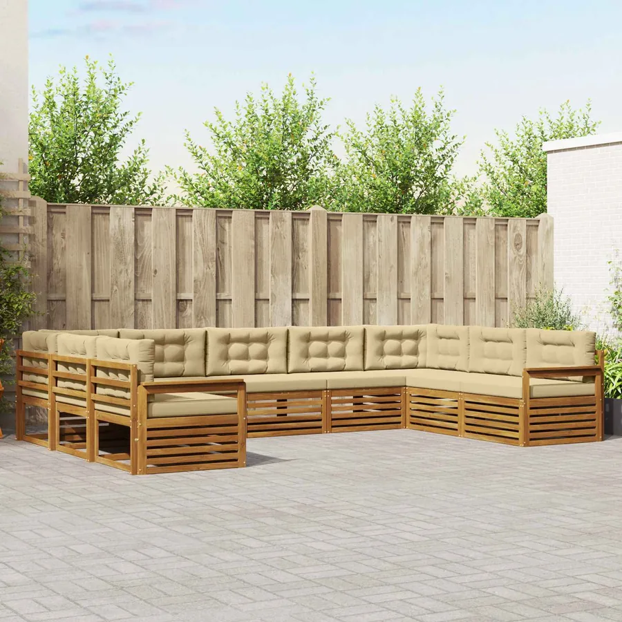 Ensemble de canapés d'extérieur 9 pcs Naturel et Beige