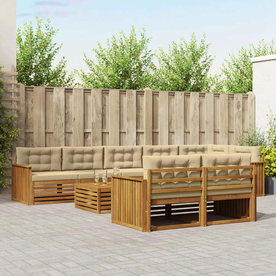 Ensemble de canapés d'extérieur 9 pcs Naturel et Beige