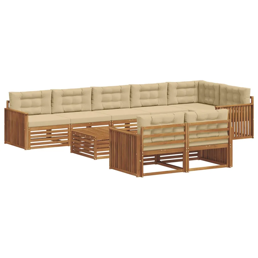 Ensemble de canapés d'extérieur 9 pcs Naturel et Beige - 2