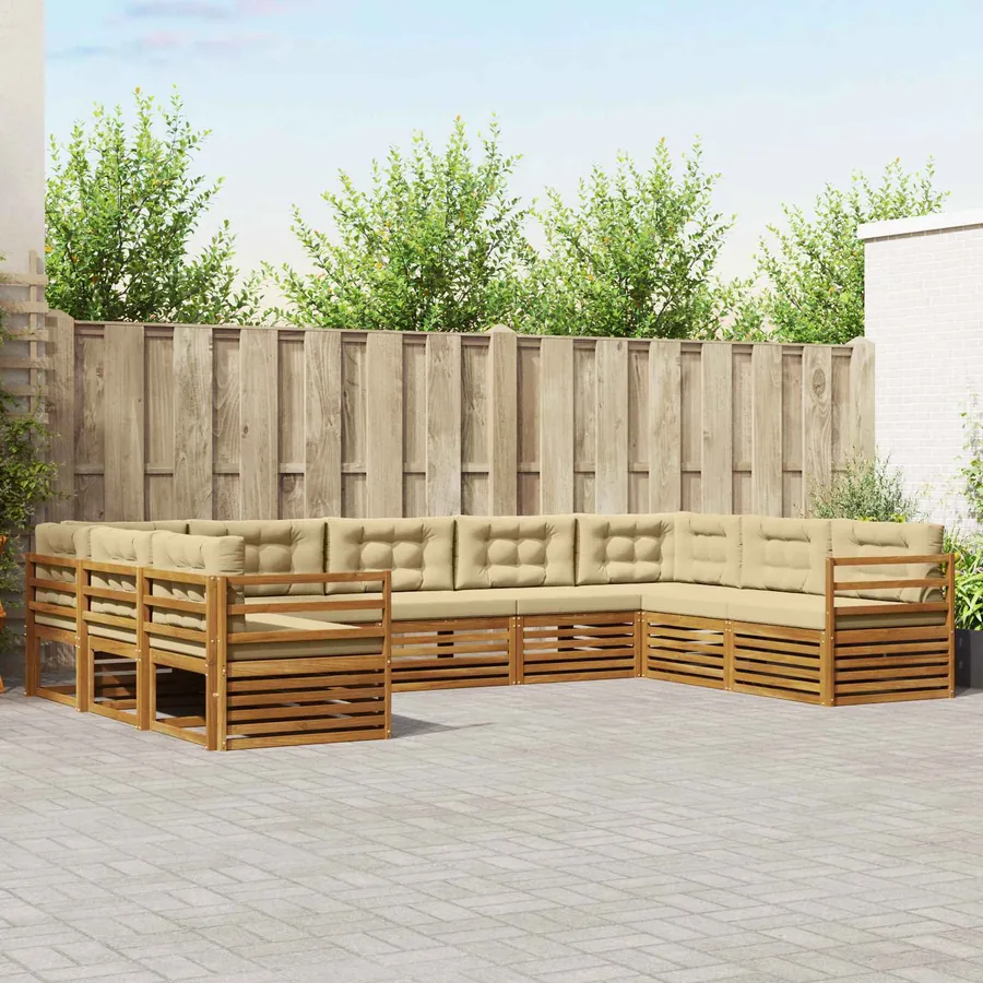 Ensemble de canapés d'extérieur 9 pcs Naturel et Beige