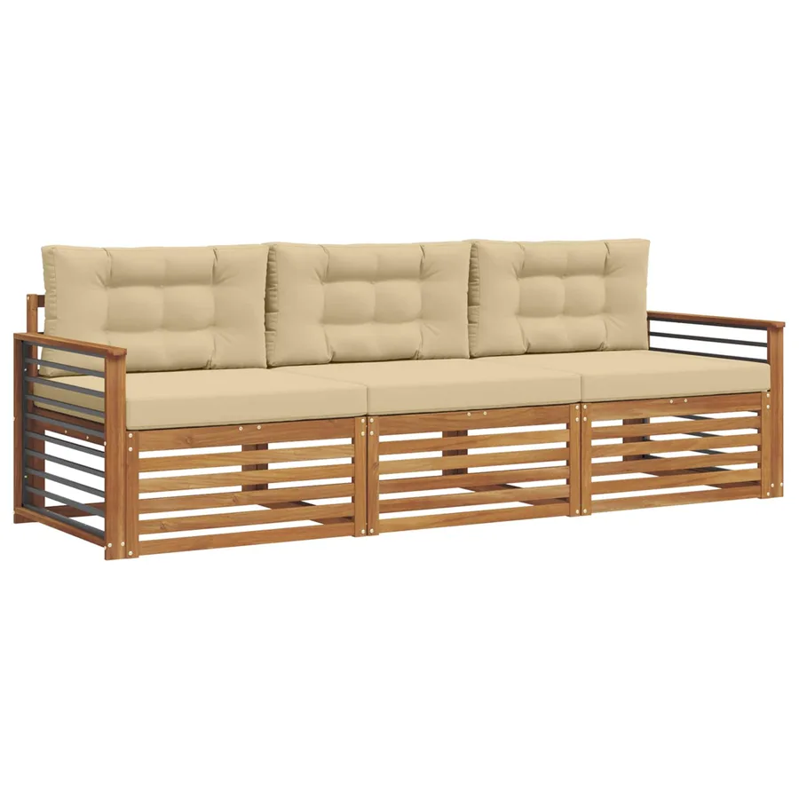 Ensemble de canapés d'extérieur 3 pcs Naturel et Beige - 2