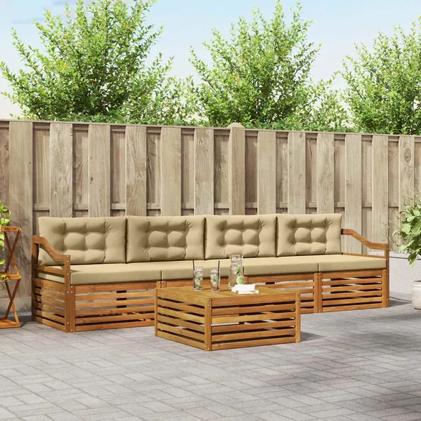 Ensemble de canapés d'extérieur 5 pcs Naturel et Beige