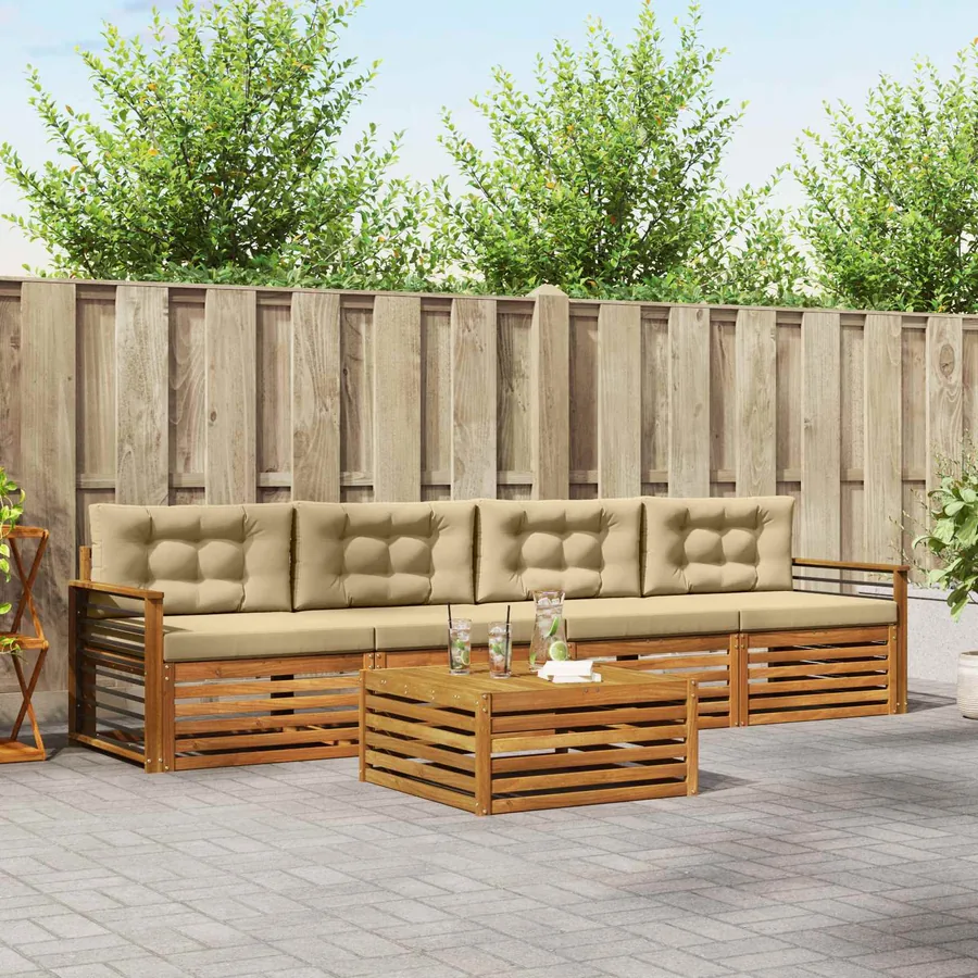 Ensemble de canapés d'extérieur 5 pcs Naturel et Beige