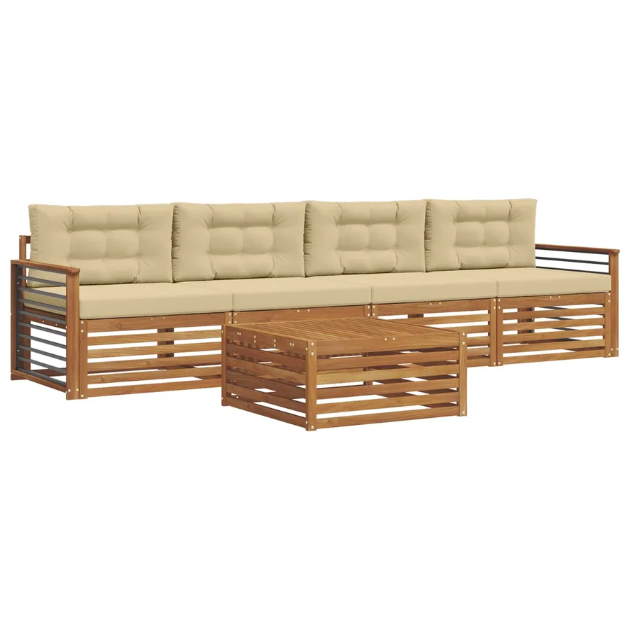 Ensemble de canapés d'extérieur 5 pcs Naturel et Beige - 2