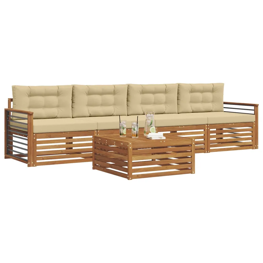 Ensemble de canapés d'extérieur 5 pcs Naturel et Beige - 3