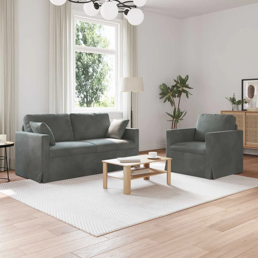 Ensemble de Canapés 2 pcs Gris foncé 158 x 78 x 80 cm Velours