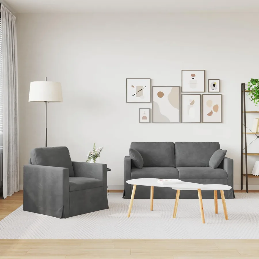 Ensemble de Canapés 2 pcs Gris foncé 158 x 78 x 80 cm Velours - 3