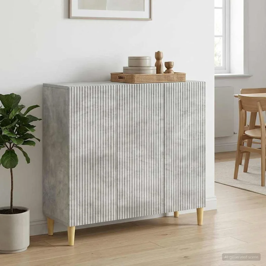 Buffet Gris béton 89 x 34,5 x 80 cm Bois d'ingénierie - 4