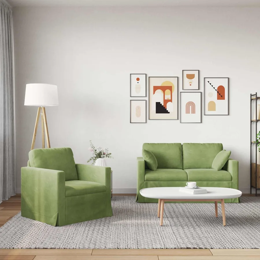 Ensemble de Canapés 2 pcs Vert clair 138 x 78 x 80 cm Velours - 3