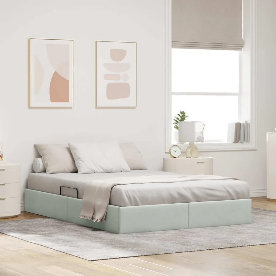 Cadre de lit ottoman Gris clair 140 x 190 cm Velours