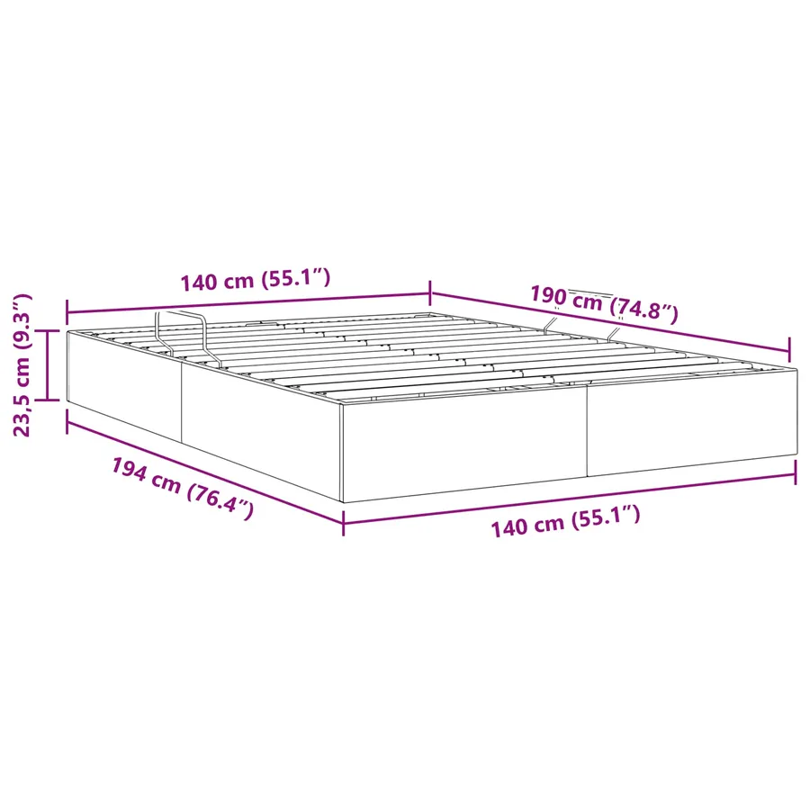Cadre de lit ottoman Gris clair 140 x 190 cm Velours - 13