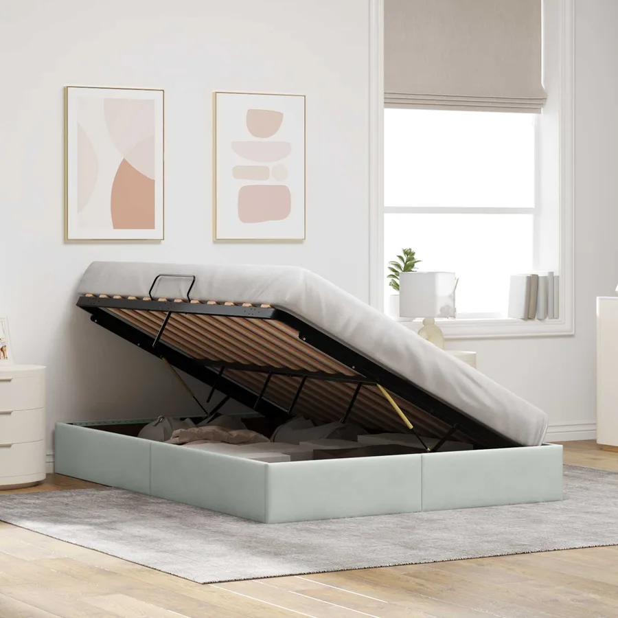 Cadre de lit ottoman Gris clair 140 x 190 cm Velours - 4