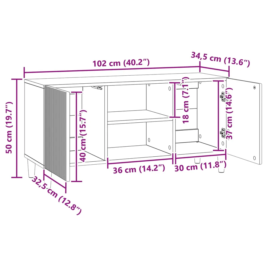 Meuble TV Blanc 102 x 34,5 x 50 cm Bois d'ingénierie - 11