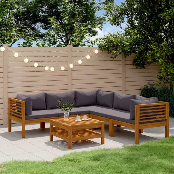 Salon de jardin 6 pcs avec coussin Bois d'acacia solide