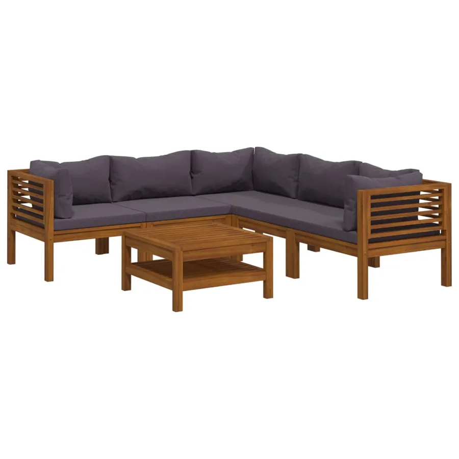 Salon de jardin 6 pcs avec coussin Bois d'acacia solide - 2