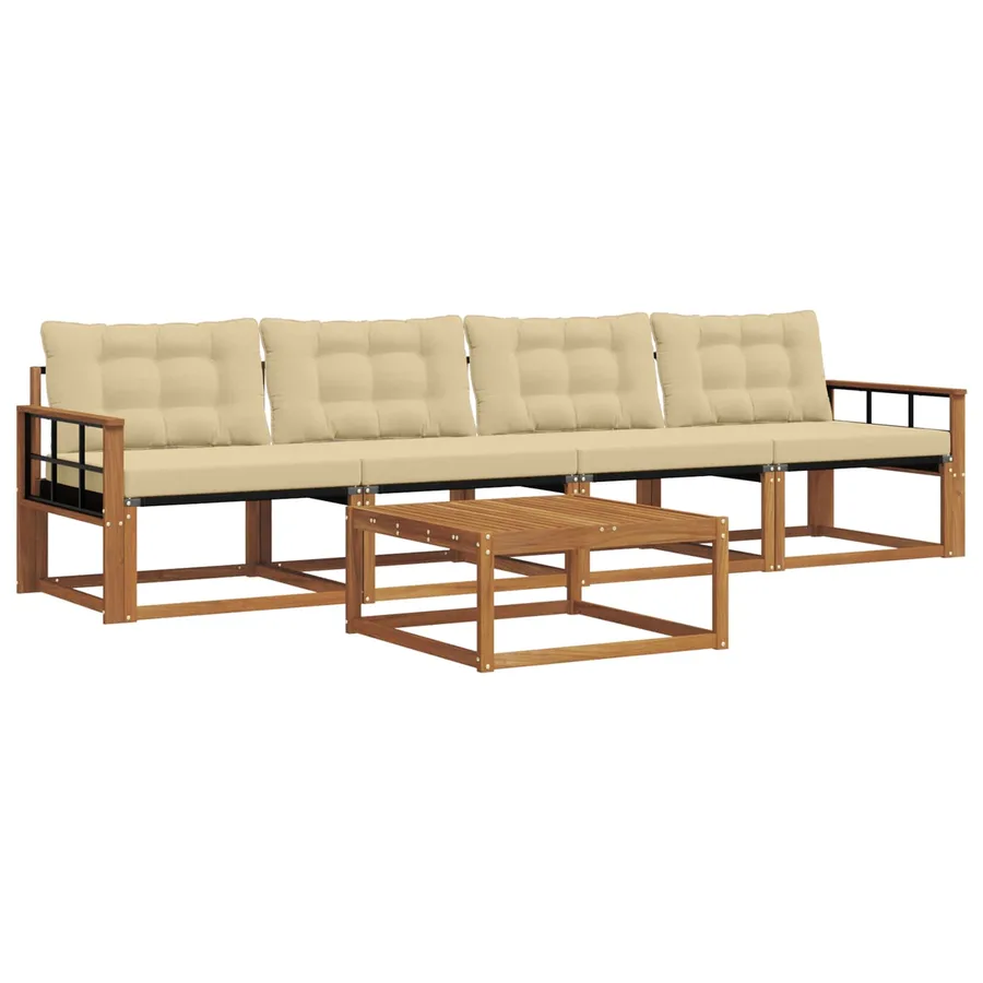 Ensemble de canapés d'extérieur 5 pcs Naturel et Beige - 2
