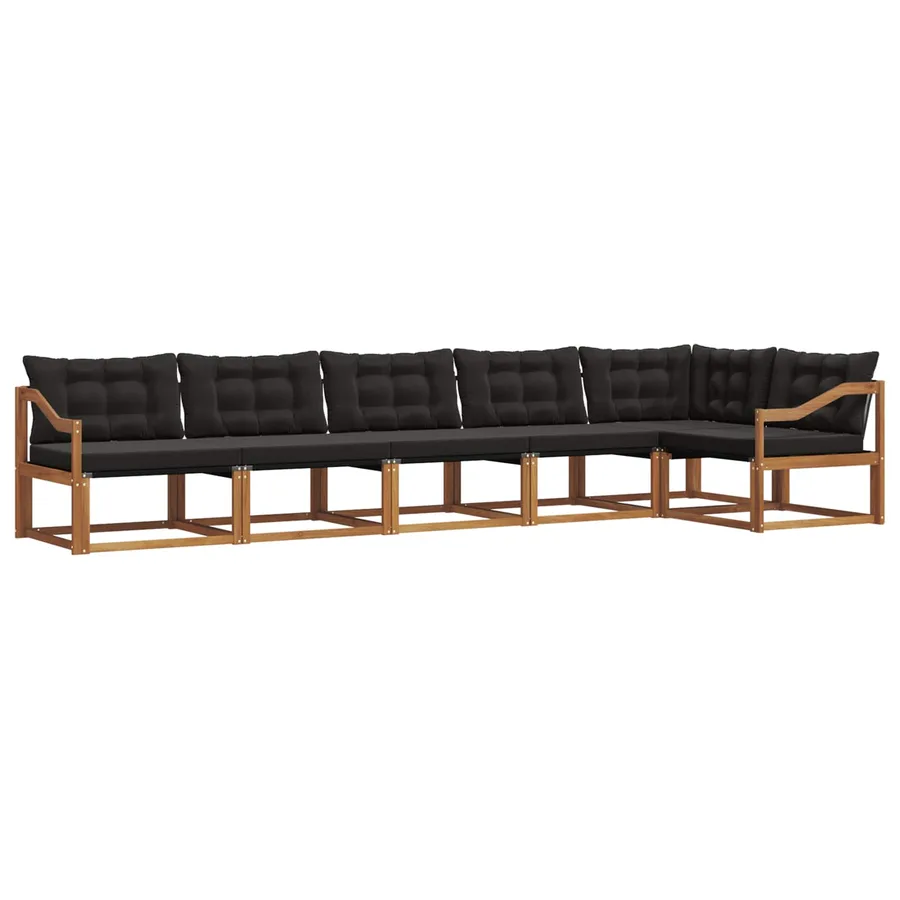 Ensemble de canapés d'extérieur 6 pcs Naturel et Noir - 2