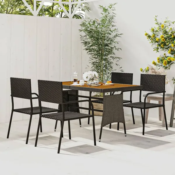Mobilier à dîner d'extérieur 5 pcs Résine tressée Noir