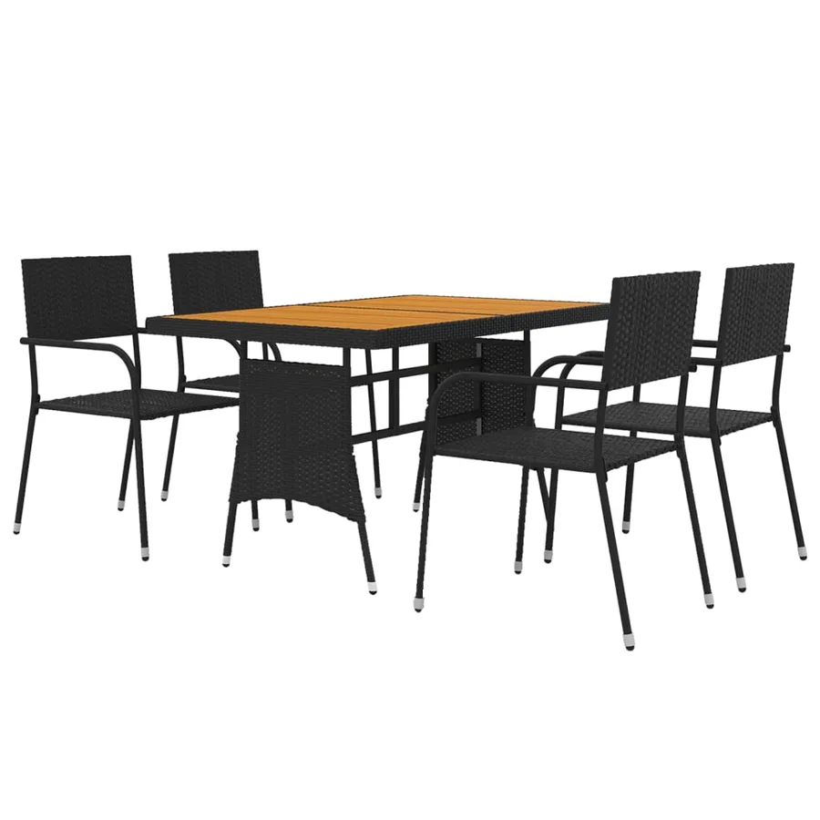 Mobilier à dîner d'extérieur 5 pcs Résine tressée Noir - 3